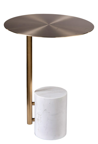 M06W-Emmy Marble Base Side Table-White and Gold