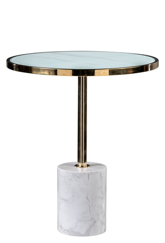 M07W-Kaia Marble Base Side Table-White and Gold