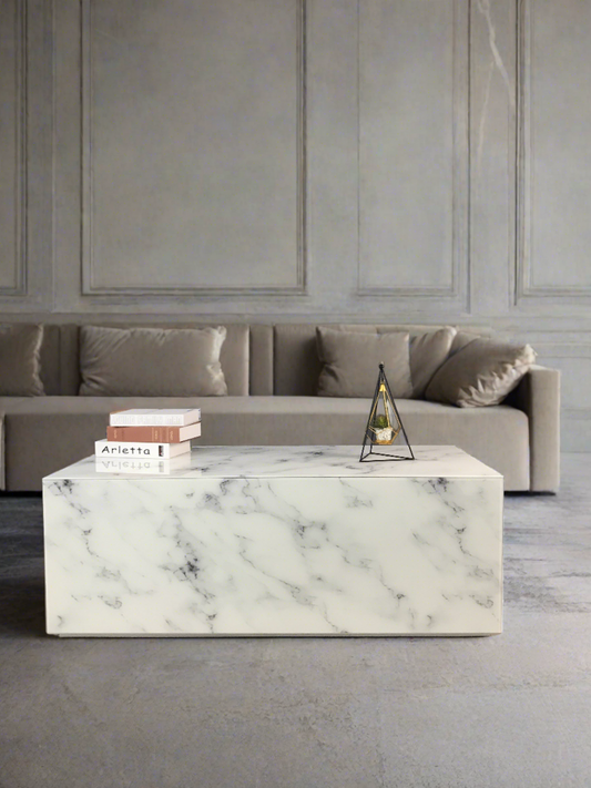 Matteo Block Marble Design Coffee Table in White