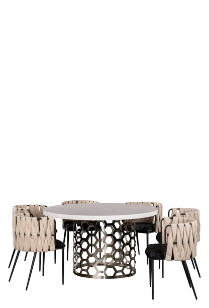 black and silver round dining table set