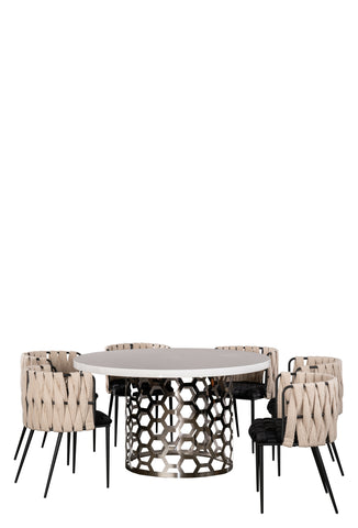 Laguna Dining Set for 6 with White and Black Chairs