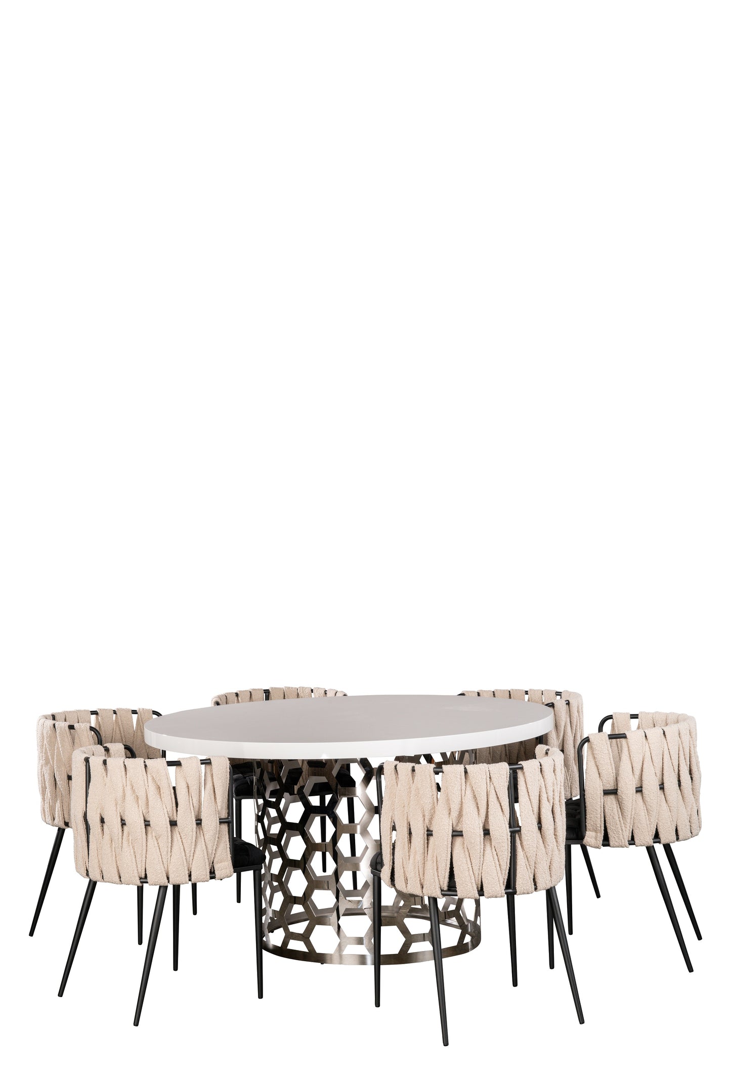 Laguna Dining Set for 6 with White and Black Chairs-PRE-ORDER