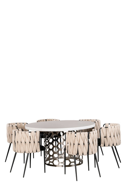 Laguna Dining Set for 6 with White and Black Chairs-PRE-ORDER