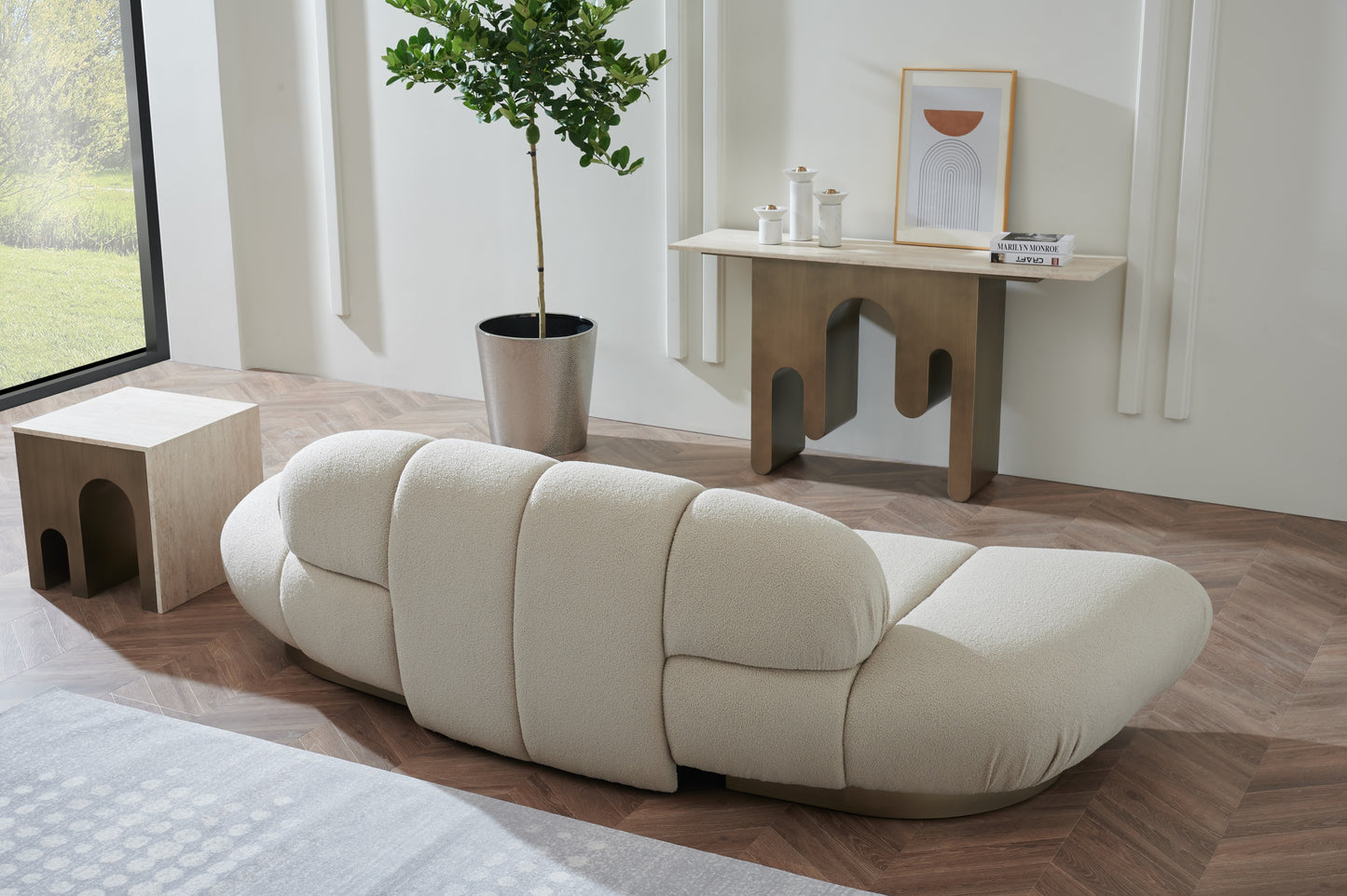 white modeern curved sofa