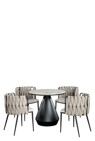 Gigi Marble Top Bistro Dining Table Set for 4  in Black and Off white