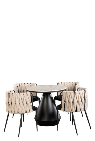 Gigi Marble Top Bistro Dining Table Set for 4  in Black and White