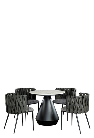 Gigi Marble Top Bistro Dining Table Set for 4  in Black and Gray