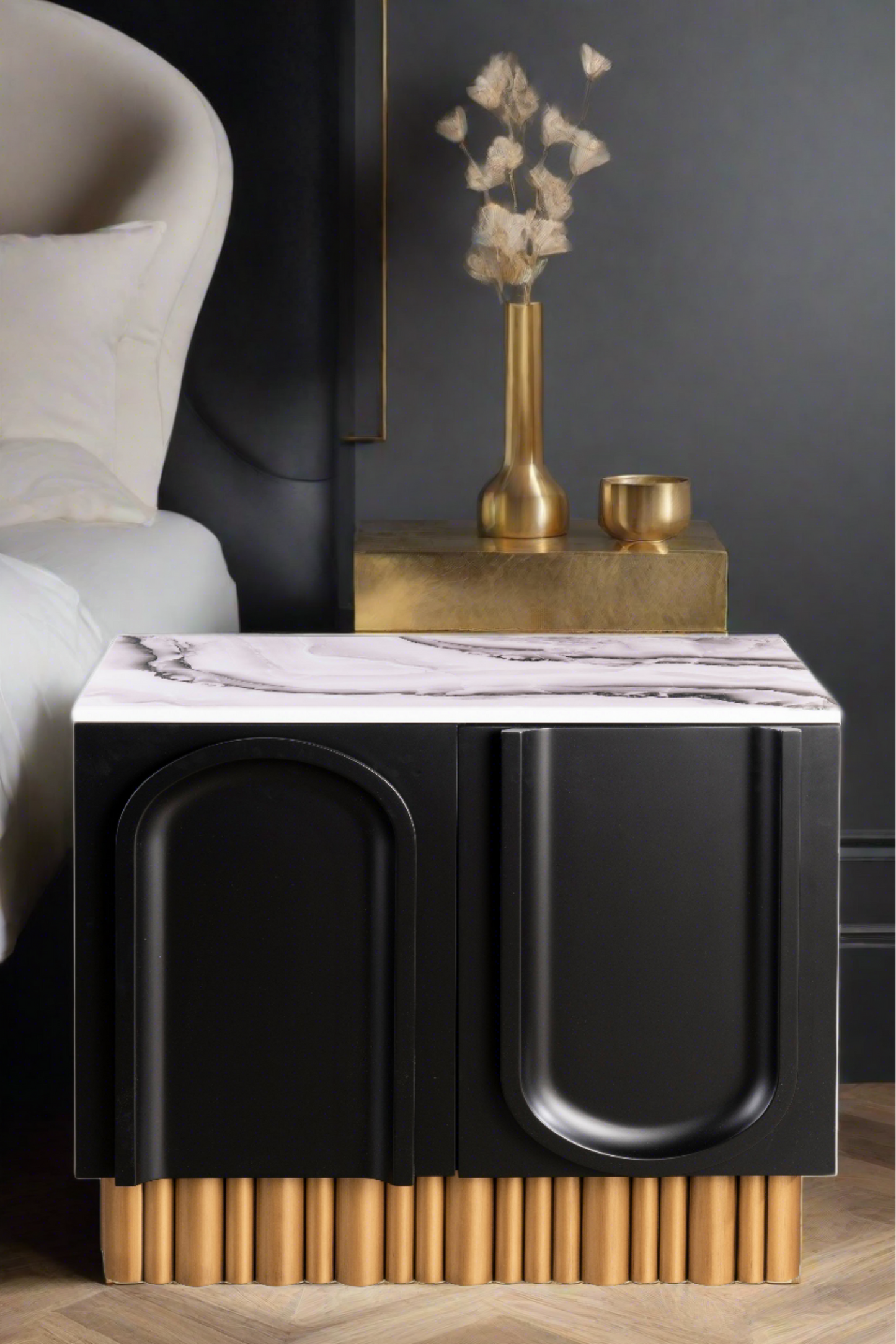 Cara 36 w Nightstand in Black and Gold Statements by J