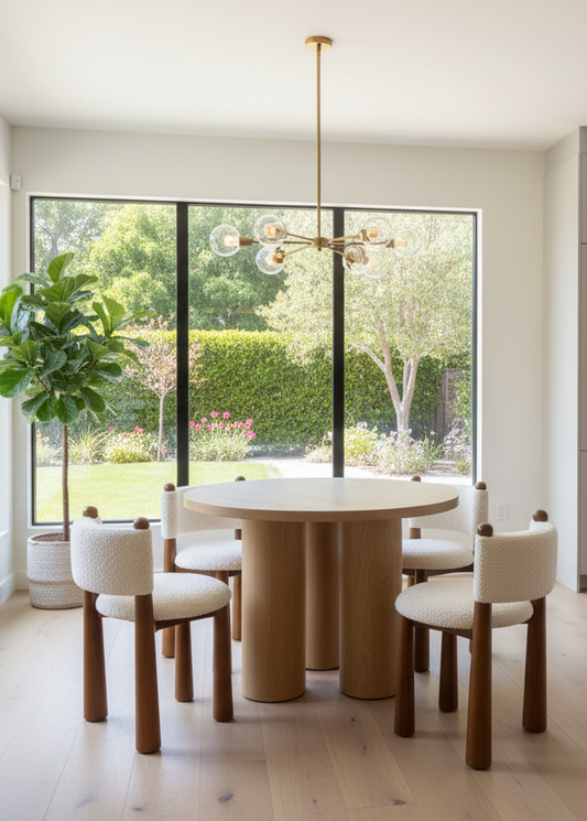 round wood dining table with 4 chairs