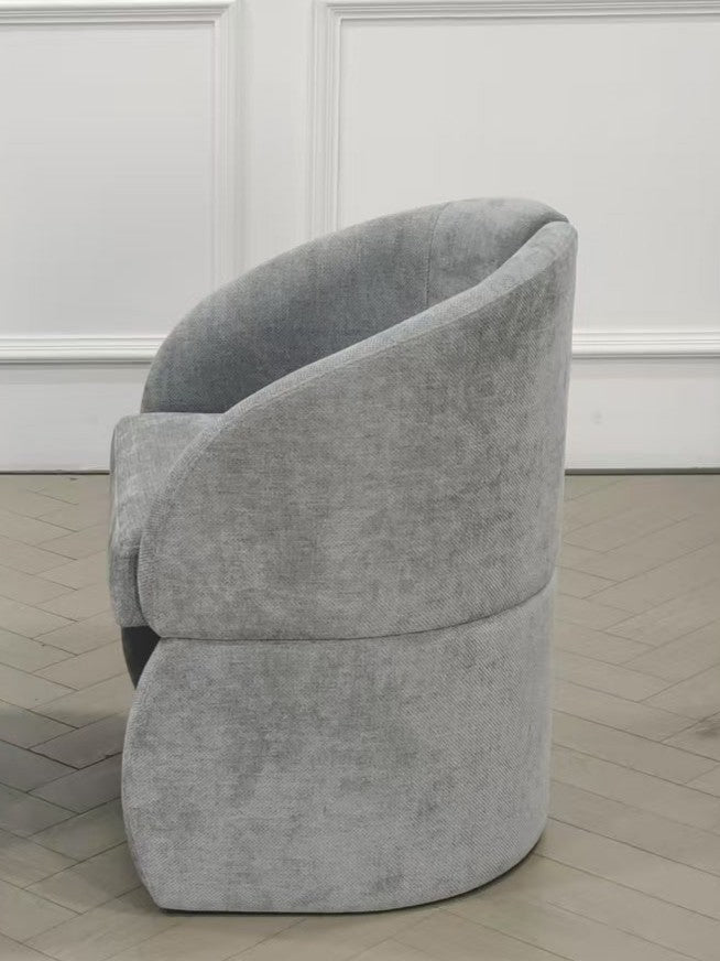 Romeo Glass Top Sculptural Oval Dining Table Set with 6 Gray Velvet Chairs