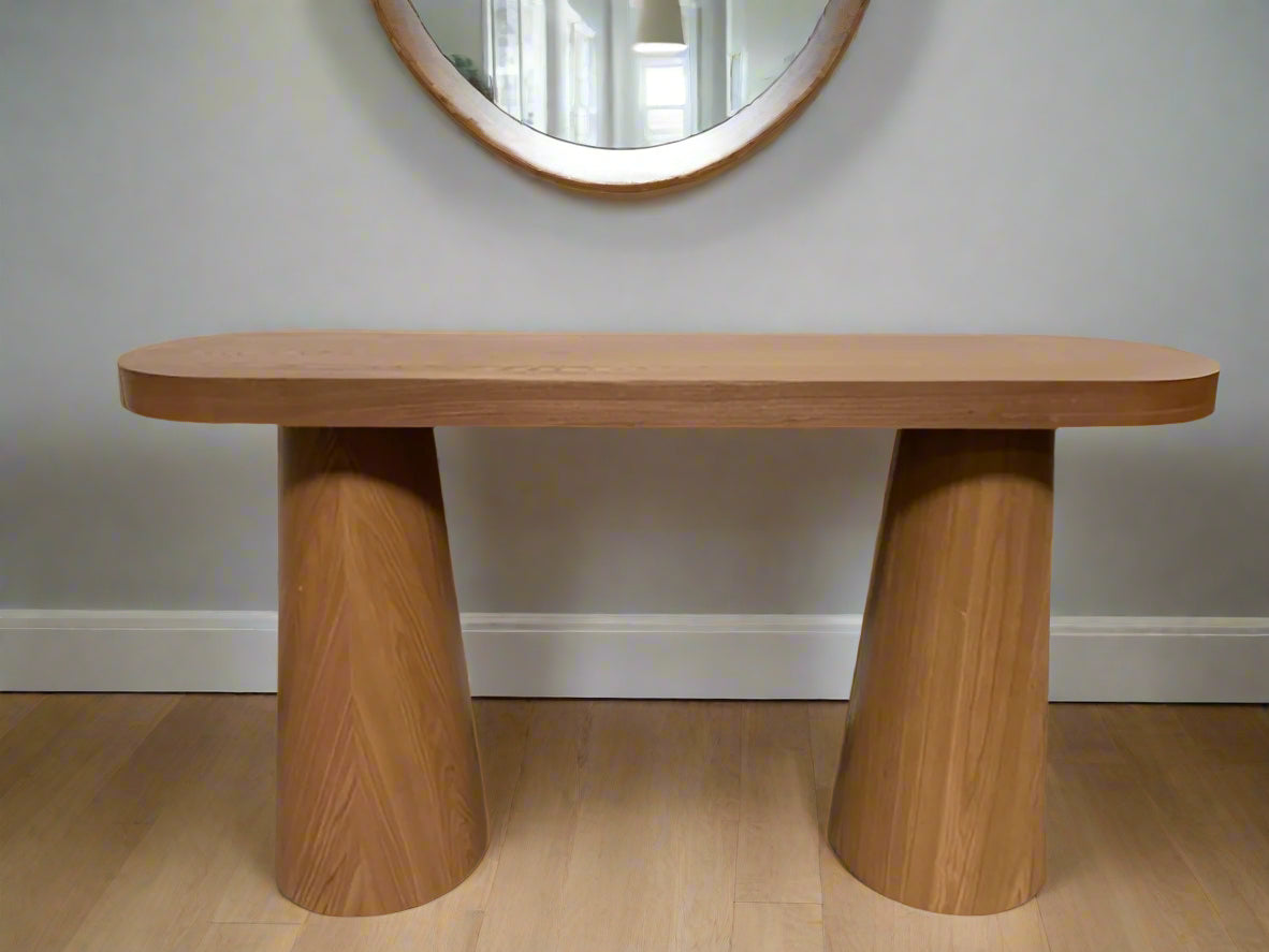 honey oak console table by Statements by J