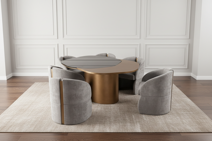 Modern 66" long Irregular Shape Kaylee Dining Table Set with 6 Gray Chairs