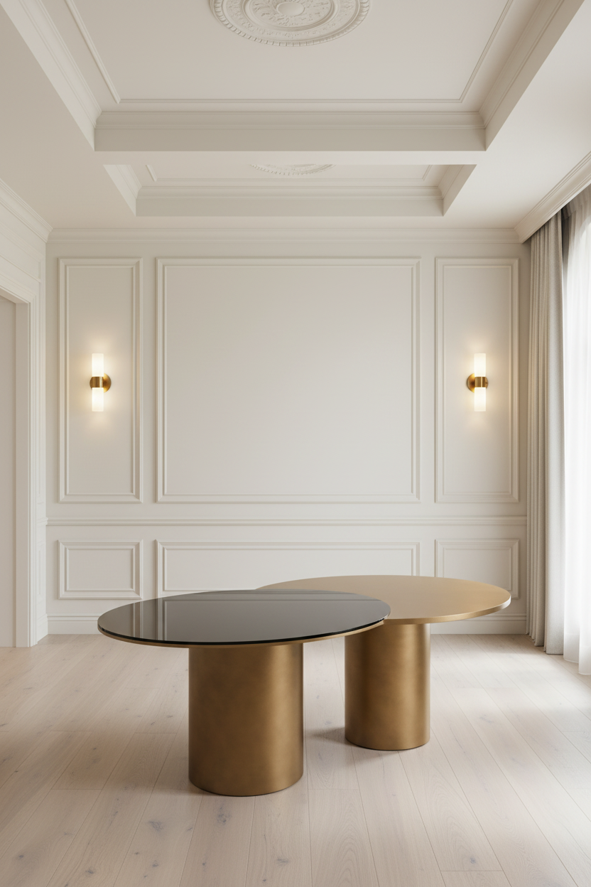 Modern dining table with gold base in Los Angeles