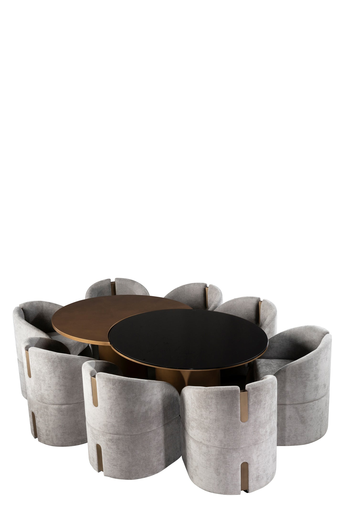 luxury dining table set with gray velvet chairs