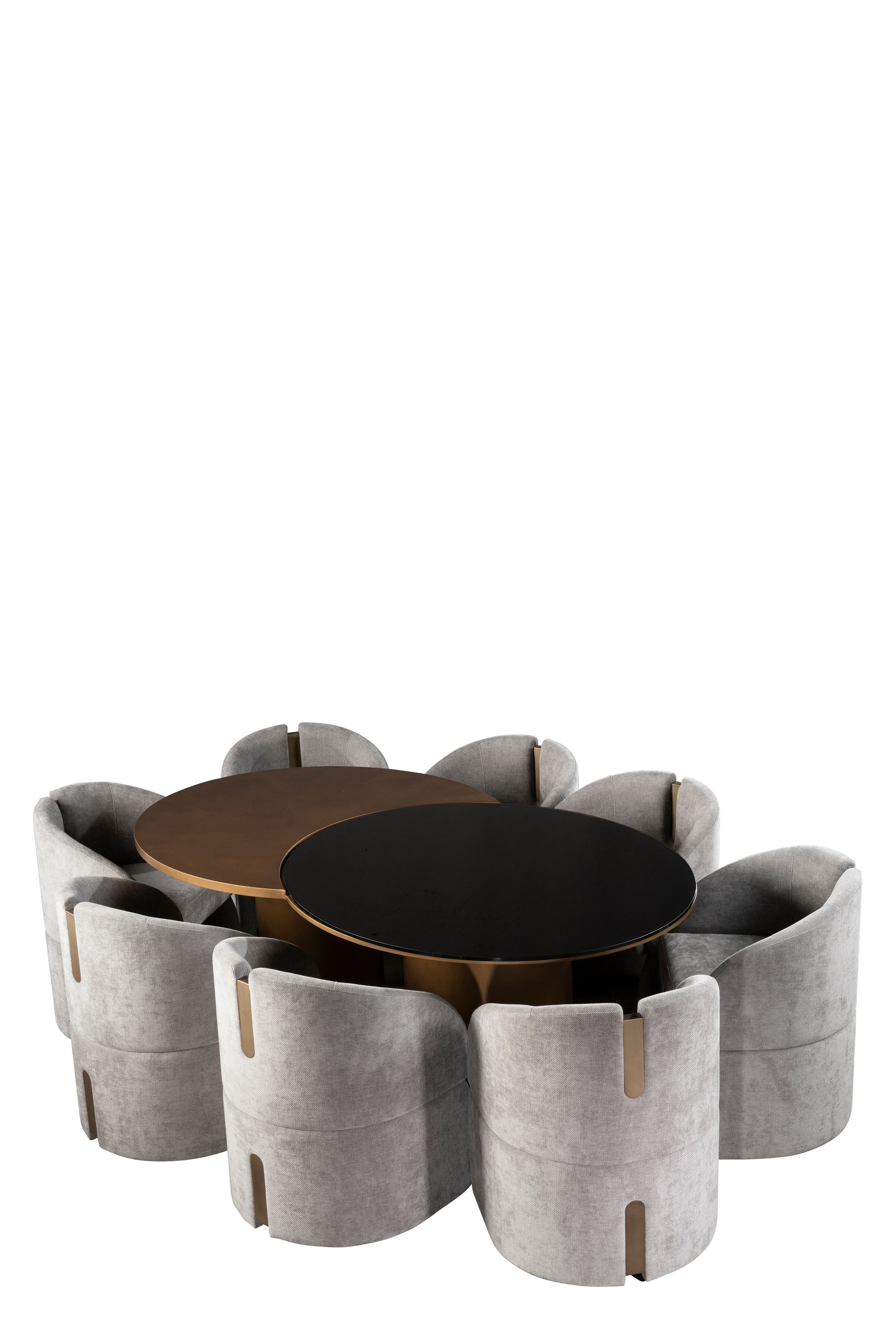 luxury dining table set with gray velvet chairs