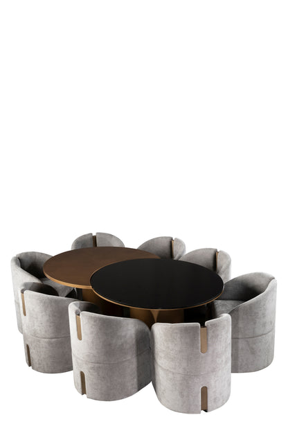 luxury dining table set with gray velvet chairs