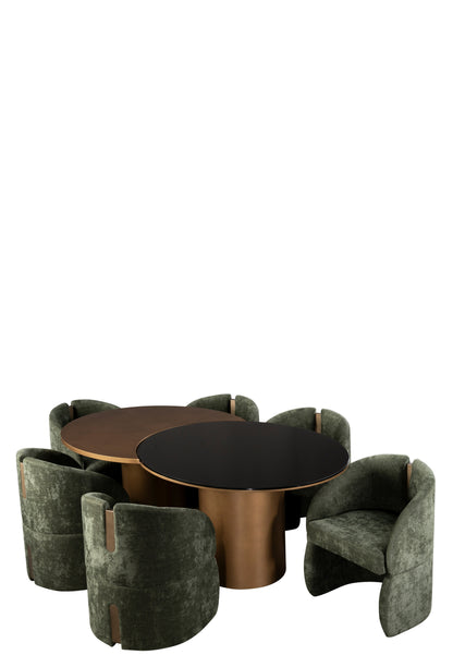 luxury dining table set for 6 with green chairs