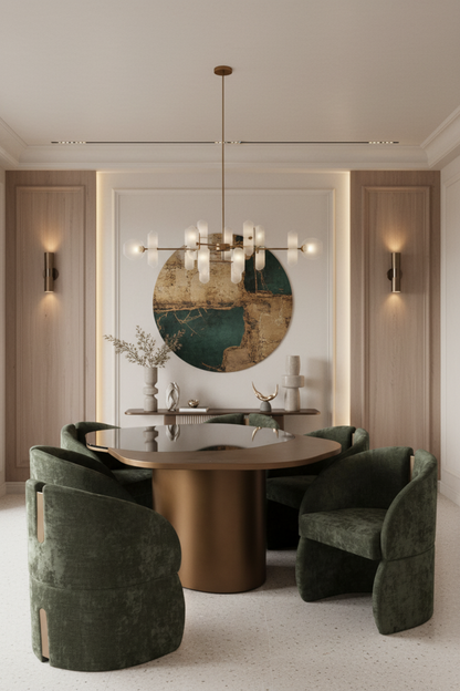 green and gold dining table set