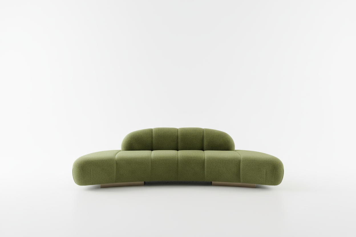 Le Croissant Modern Curved Sofa in Green