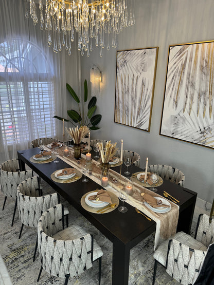 off white waved faux leather dining chairs