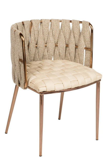 woven white chair with gold legs