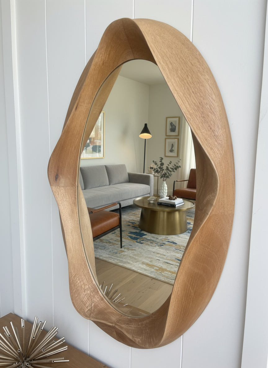 Abstract wood modern free form mirror by Statements by J