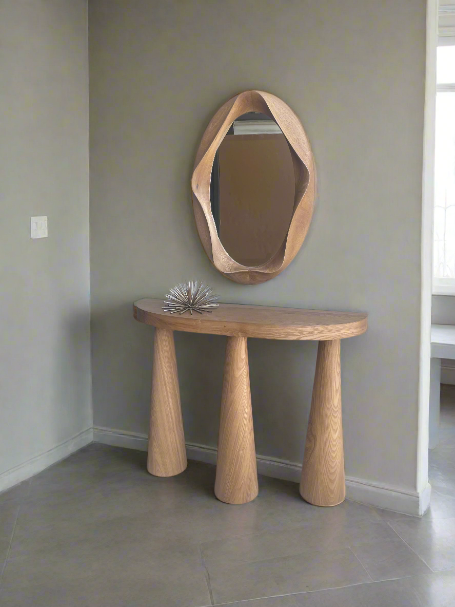 Alinda modern console mirror set for small spaces in honey brown