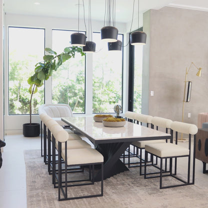 Waterfall Rectangular Marble Top 71" long Dining Table