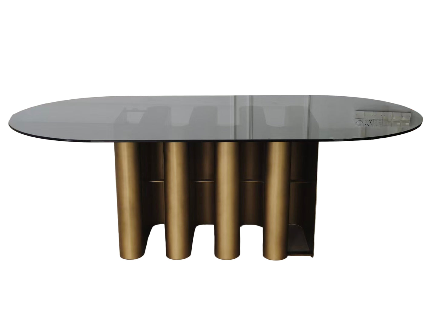 Romeo oval glass top sculptural dining table by Statements by J