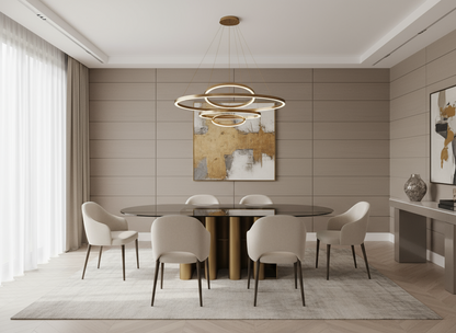 Romeo Glass Top Sculptural Oval Dining Table for 8 in Brass