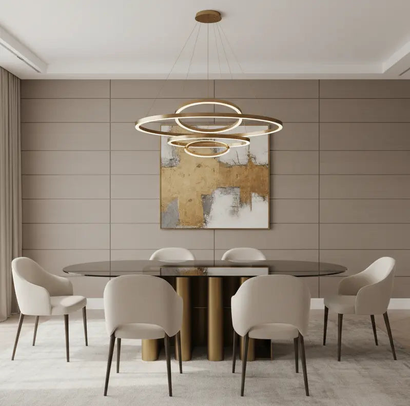 Romeo Glass Top Sculptural Oval Dining Table for 8 in Brass