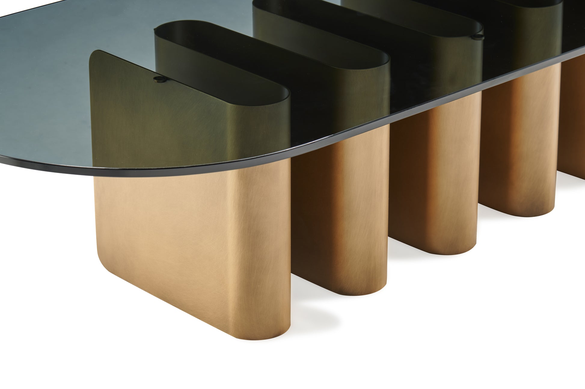 Romeo brass oval coffee table with glass top