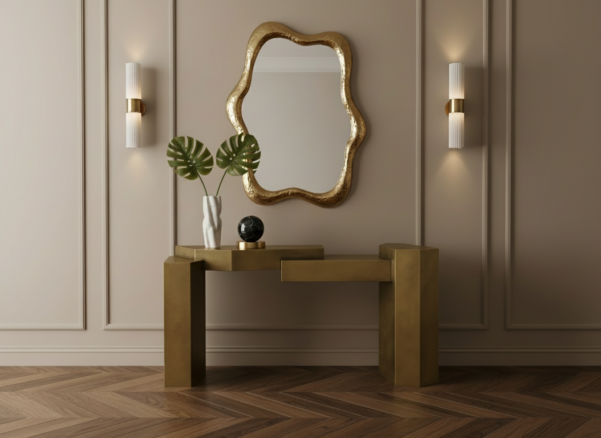 Contemporary console table in gold by Statements by J