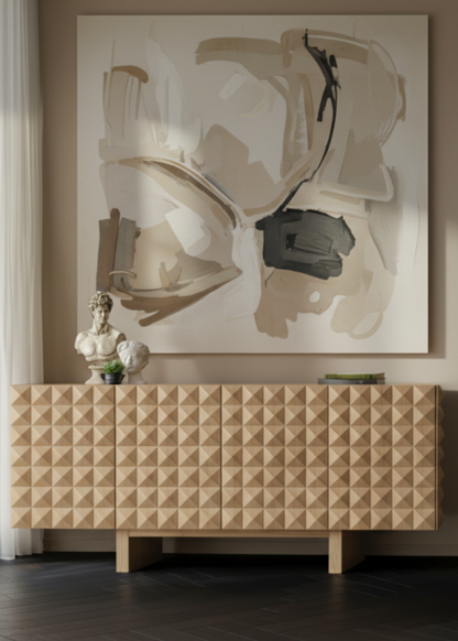 beige textured console table