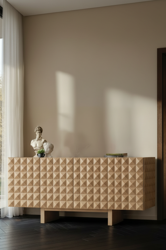 Teatro Spike Design Luxury Wood Architectural Sideboard in Brown