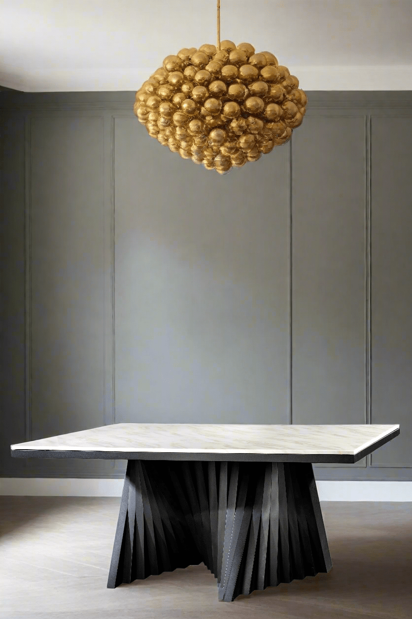 marble top black architectural dining table