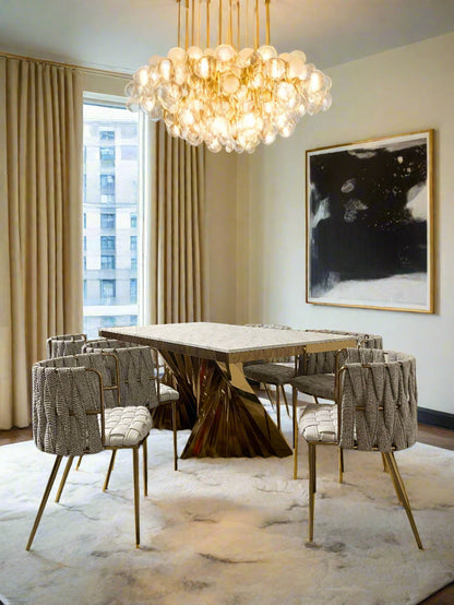 white and gold dining table set for 8