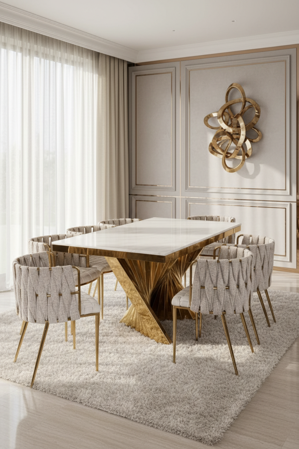 gold and white luxury dining table set