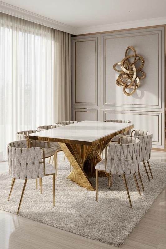 gold and white luxury dining table set