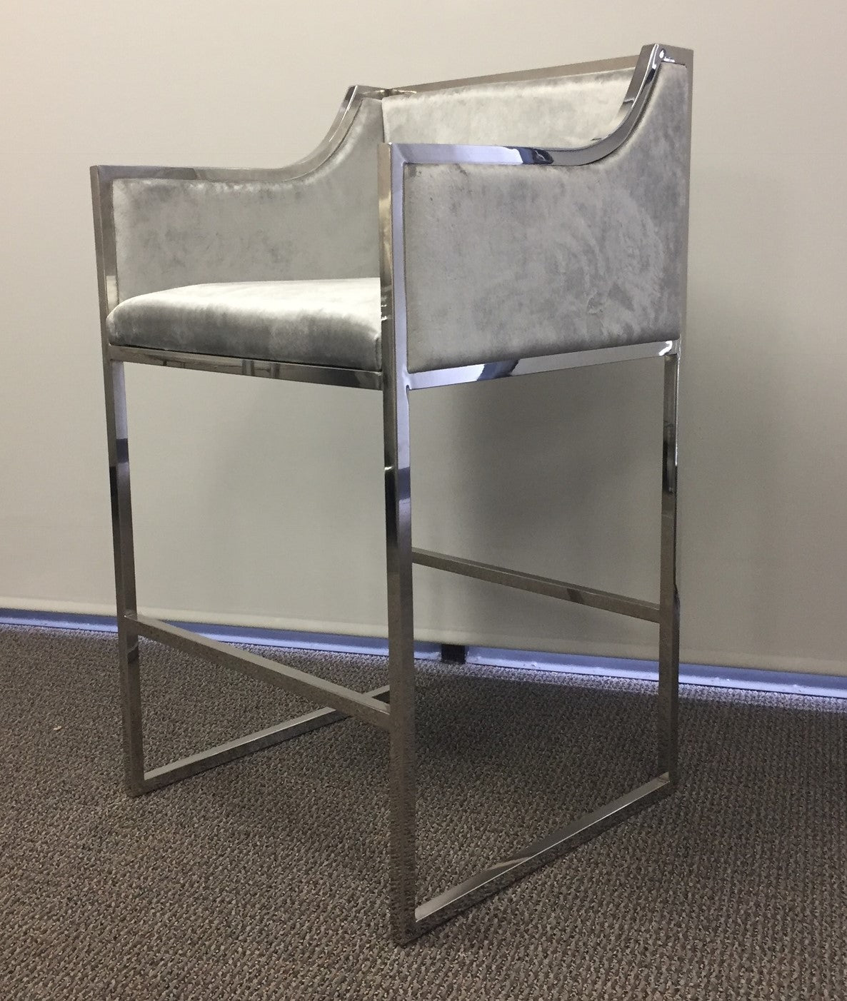 Erin Counter/Bar Chair with Silver Frame in Gray