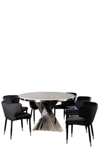 Round Waterfall Dining Set for 6 in Silver and Black