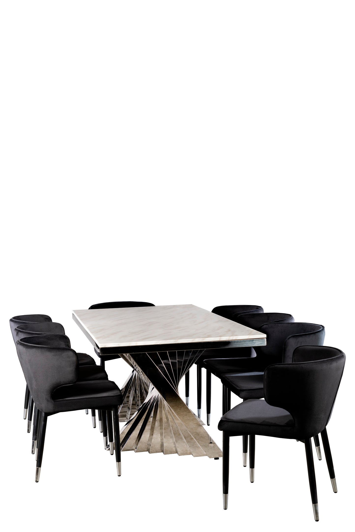 Waterfall Dining Set for 8 in Black and Silver