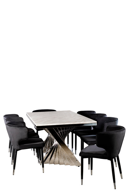 Waterfall Dining Set for 8 in Black and Silver