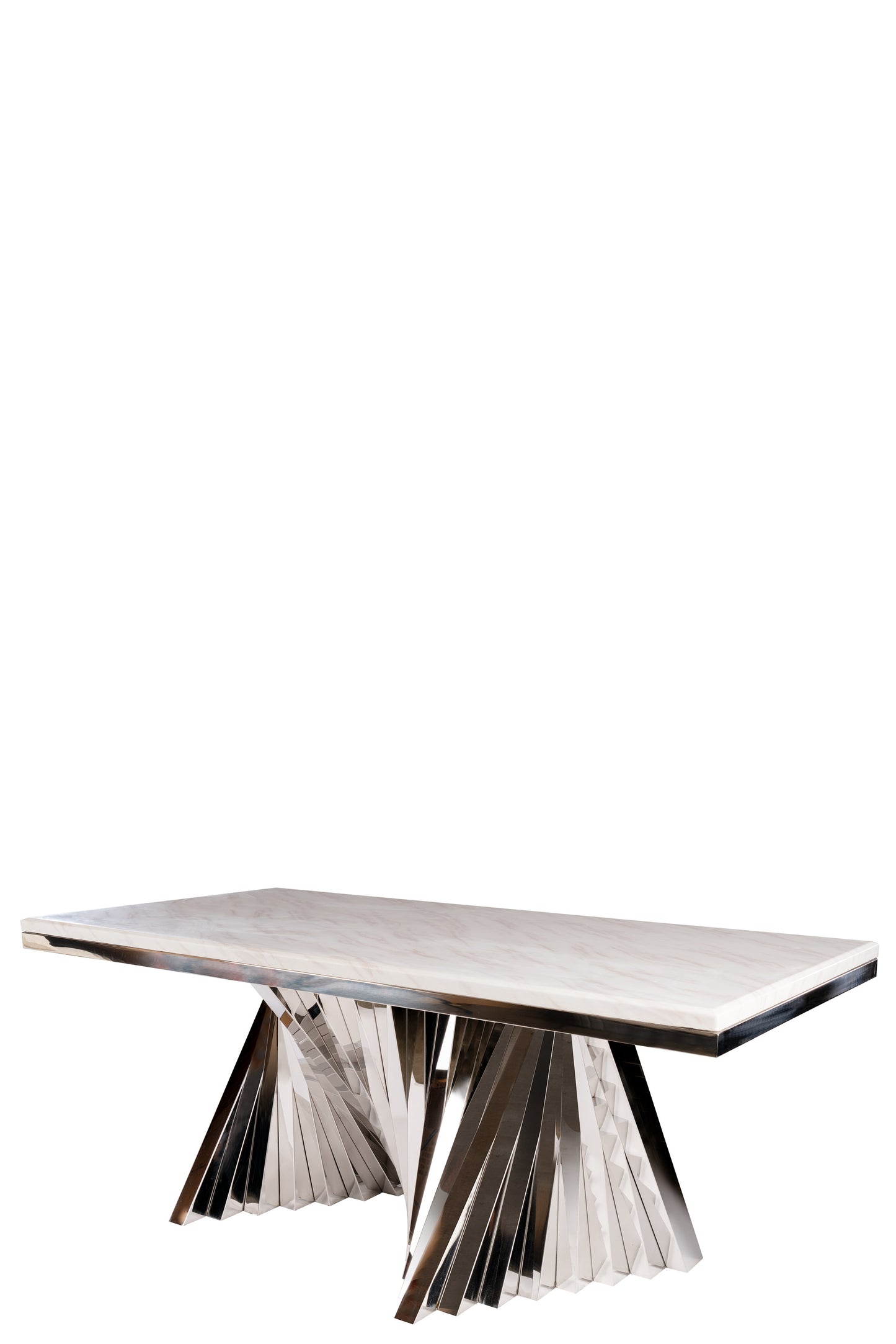 Waterfall Rectangular Marble Top Dining Table in Chrome