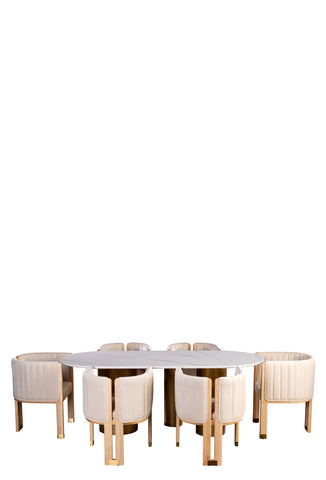 Balmain White Stone Top Oval Dining Table Set for 6