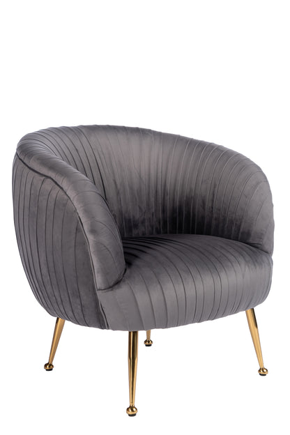 curved pleated contemporary gray accent chair with gold legs