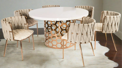 Laguna Dining Set for 6 with Off White and Gold Chairs