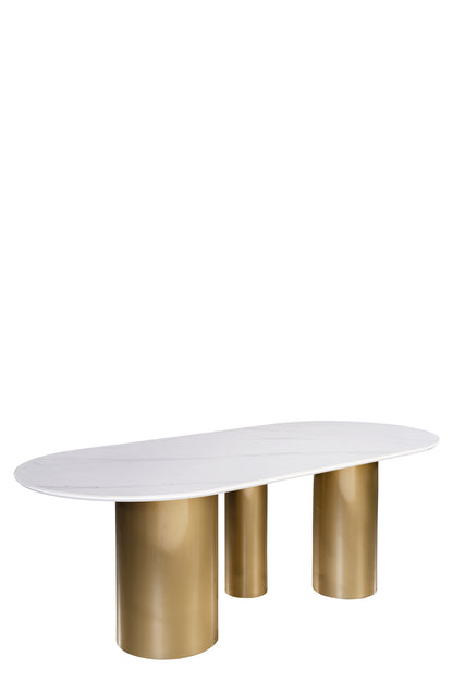 Balmain Stone Top Oval Dining Table for 6 in Gold and White