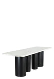 Balmain 92" Marble Top Dining Set with Off White Chairs