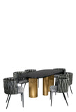 J104BLKG-1538DCGRY-S6-Balmain Stone Top Oval Dining Table for 6 with Gray and Black Chairs